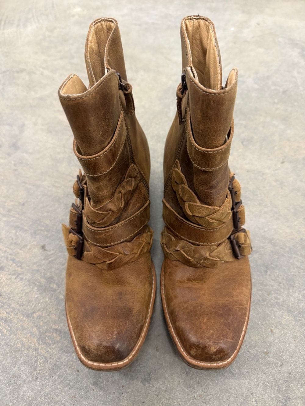 Latigo Tan Braided-Strap Western Ankle Boots